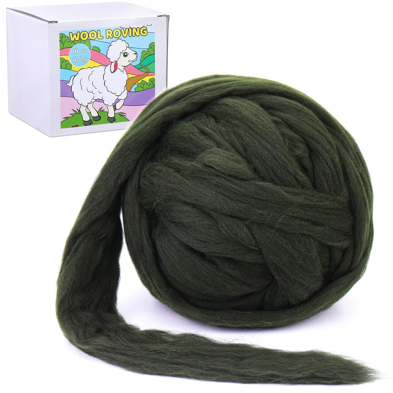 QMNNMA 14.1oz Wool Roving Yarn, Fiber Roving Wool Top, Wool Felting Supplies, Pure Wool, Chunky Yarn, Handmade Carded Core Wool for Wool Felting, Wet Felting DIY Hand Spinning